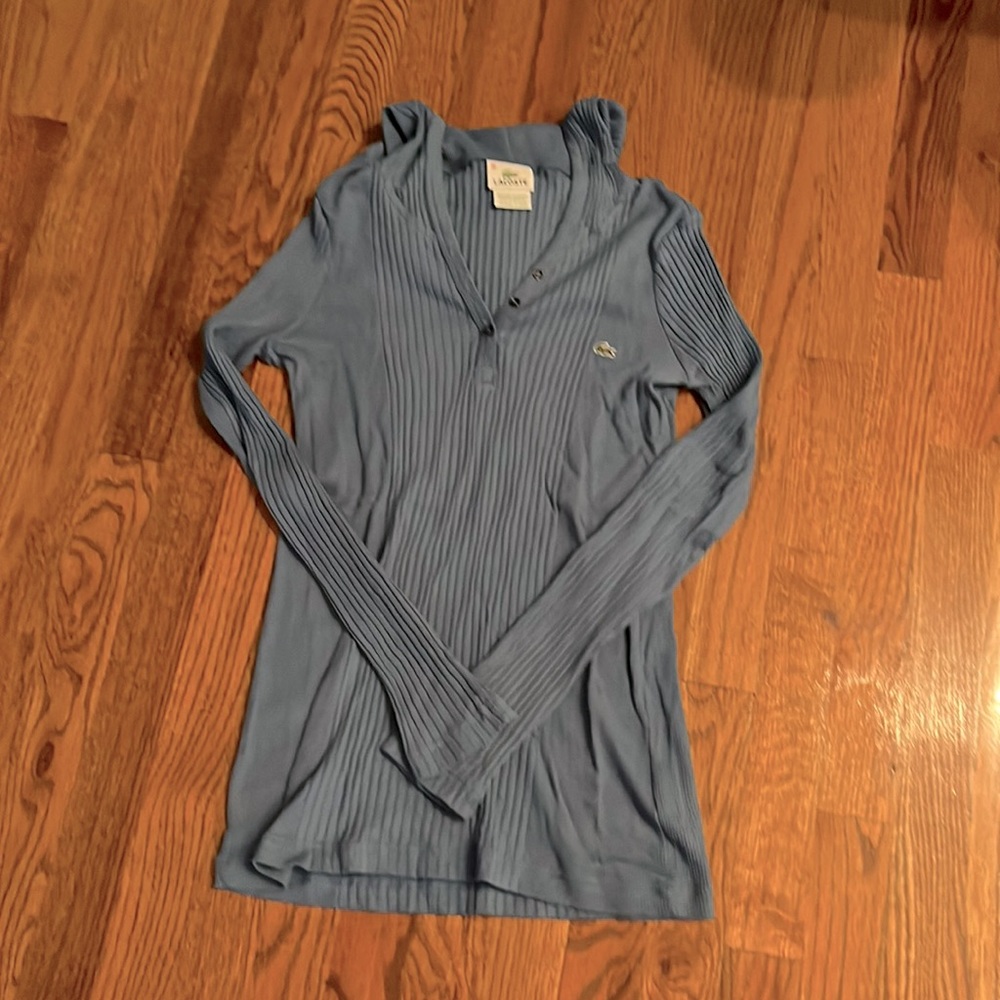 Lacoste blue V neck ribbed tee hoodie